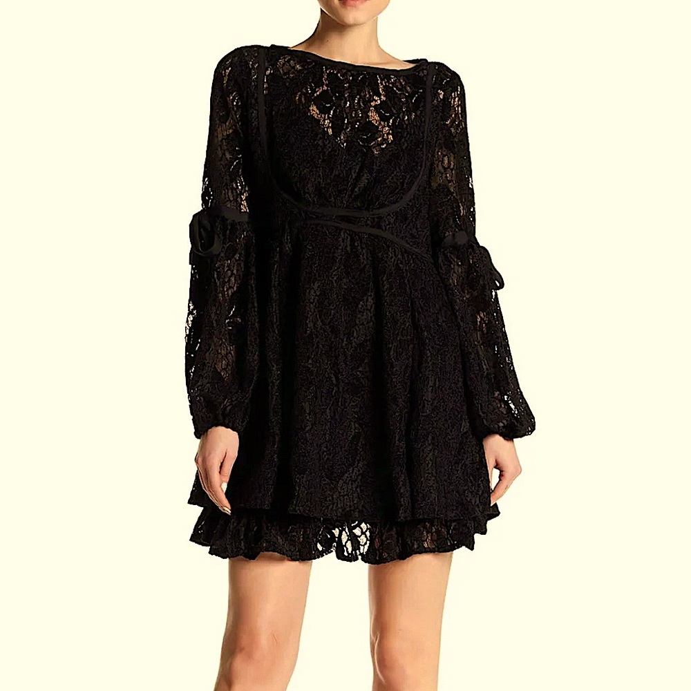 Free People Rubi black lace mini dress, M